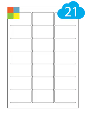 Coloured Labels - 21 Per A4 Sheet - 63.5 x 38.1mm