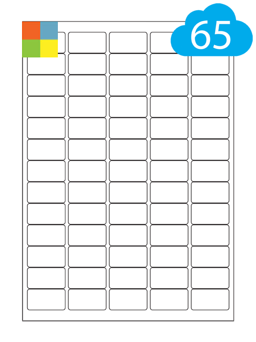 Coloured Labels - 65 Per A4 Sheet - 38.1 x 21.2mm
