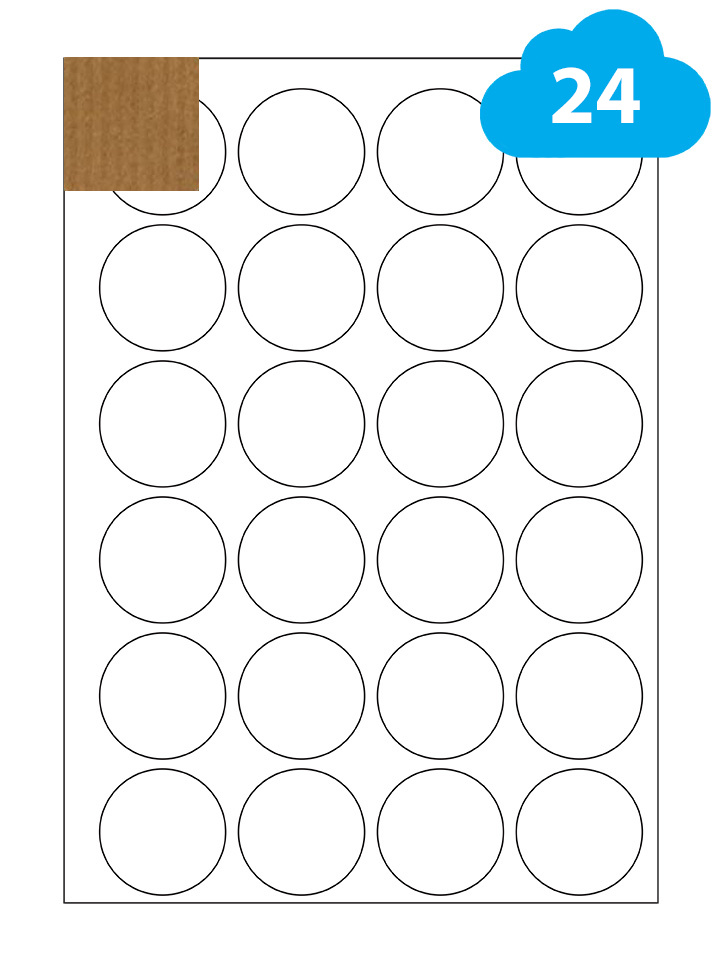 45mm Round Brown Kraft Labels, 24 Per Sheet, CL2445BRKR