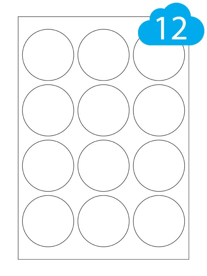 Round Gloss Transparent Polyester Inkjet Labels - 12 Per A4 Sheet - 64mm Circles - CL1264GTPIR