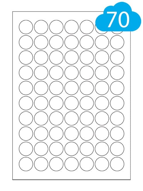 Round Gloss Transparent Polyester Waterproof Laser Labels - 70 Per A4 Sheet - 25mm Circles - CL7025GTPR