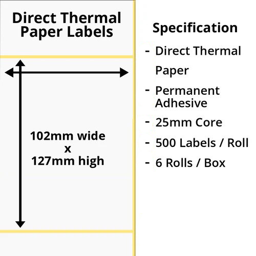 102 x 127mm Direct Thermal Paper Labels 25mm Cores