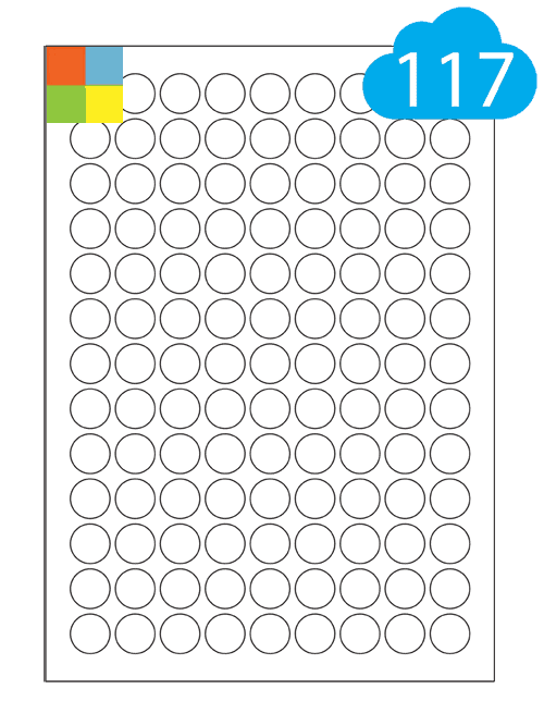 Coloured Round Labels - 117 Per A4 Sheet - 19mm Circles - CL11719RC