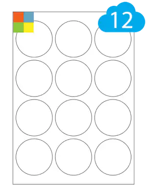 Coloured Round Labels - 12 Per A4 Sheet - 64mm Circles - CL1264RC