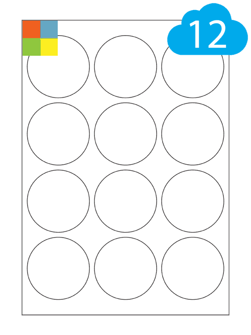 12 Coloured Round Labels Per A4 Sheet - 64mm Round Colour Stickers