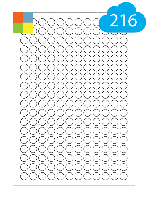 Coloured Round Labels - 216 Per A4 Sheet - 13mm Circles - CL21613RC