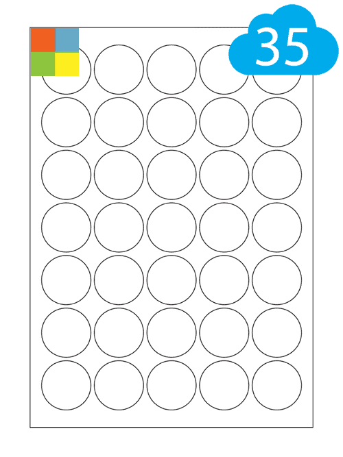 Coloured Round Labels - 35 Per Sheet - 37mm Circles - CL3537RC
