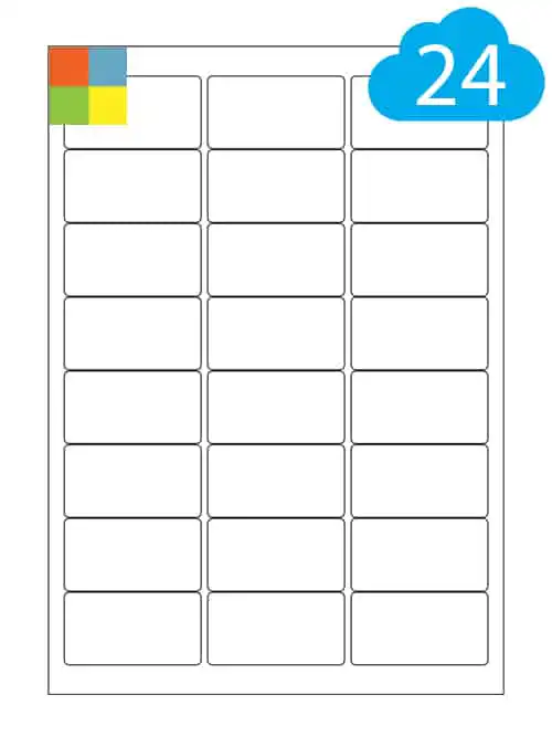 Coloured Labels - 24 Per A4 Sheet - 63.5 x 33.9mm - CL2463PC