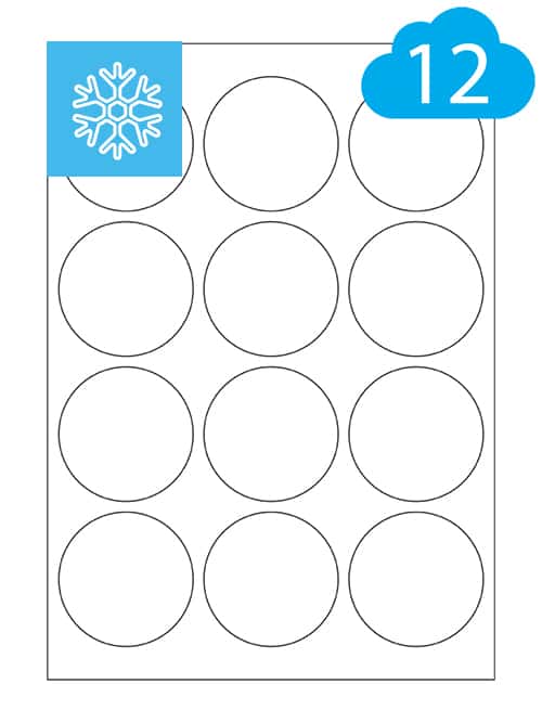 Round Freezer Labels - 12 Per Sheet - 64mm Circles - Frozen Food Labels - CL1264DFR