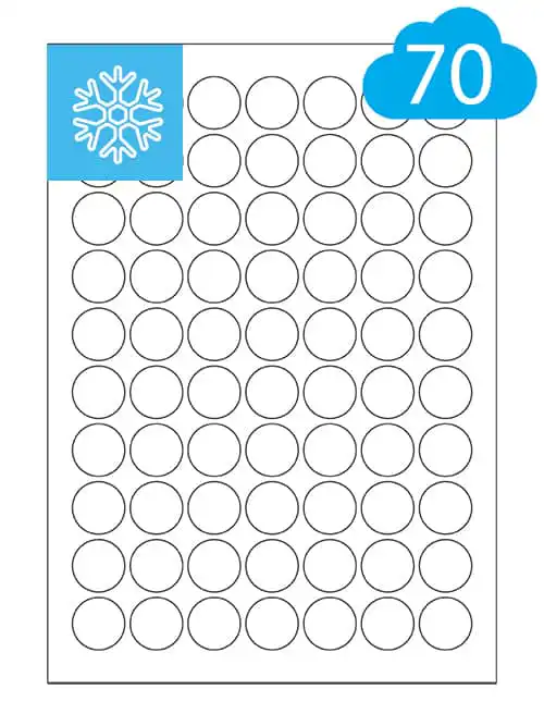 Round Freezer Labels - 70 Per Sheet - 25mm Circles - Frozen Food Labels - CL7025DFR