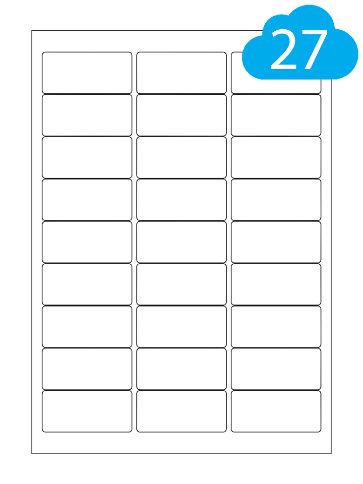 White Paper Labels - 27 Per A4 Sheet - 63.5 x 29.6mm - CL2763P