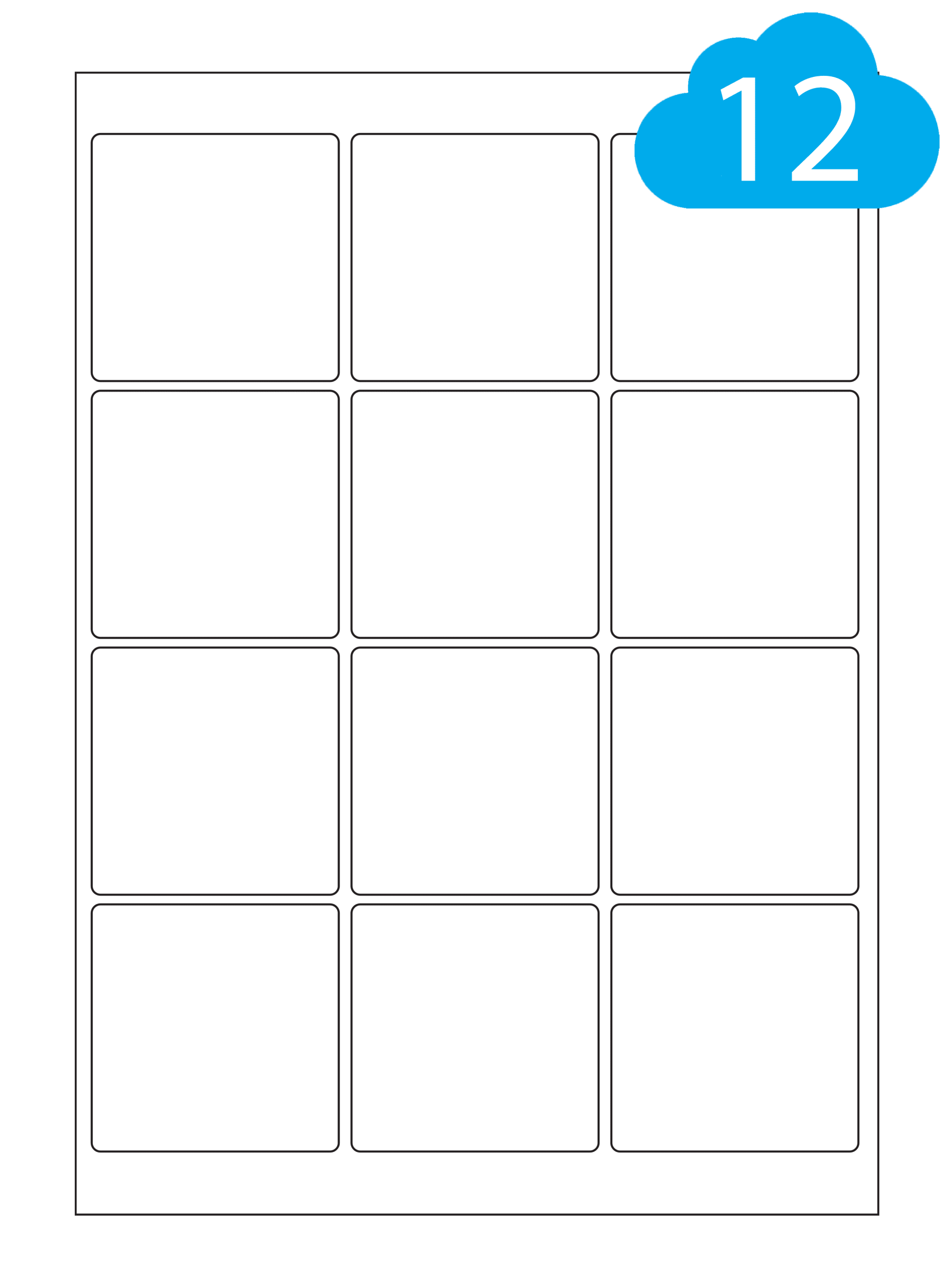 Square Recycled Paper Labels - 12 Per A4 Sheet - 65mm x 65mm - CL1265RECSQ