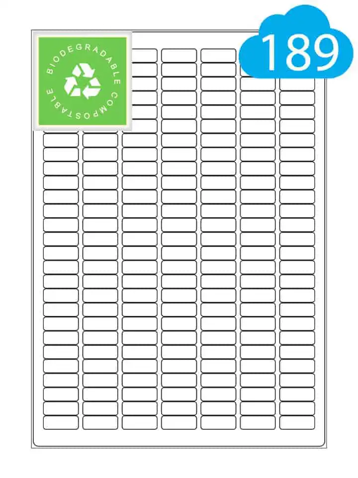Biodegradable Labels - 189 Per A4 Sheet - 25.4 x 10mm - CL18925BIO