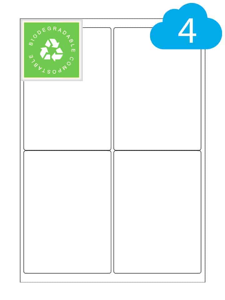 Biodegradable Labels - 4 Per A4 Sheet - 99.1 x 139mm - CL499BIO