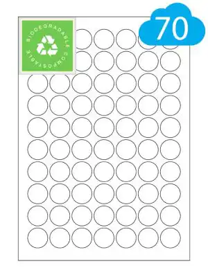 Round Biodegradable Labels - 70 Per A4 Sheet - 25mm Circles - CL7025BIOR