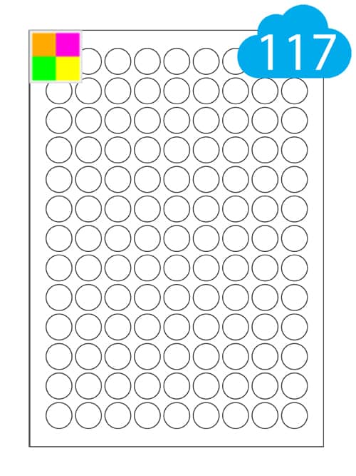 Fluorescent Round Labels - 117 Per A4 Sheet - 19mm Circles - CL11719RFC