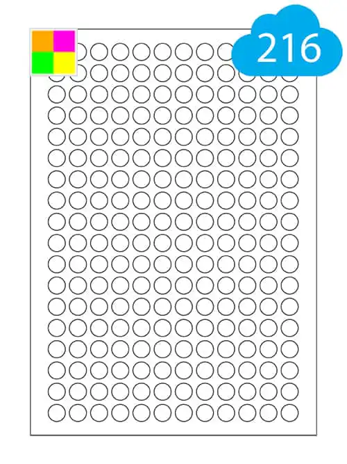 Fluorescent Round Labels - 216 Per A4 Sheet - 13mm Circles - CL21613RFC