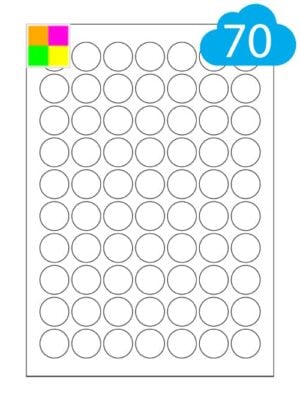 Fluorescent Round Labels - 70 Per Sheet - 25mm Circles - CL7025RFC