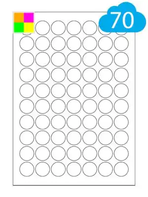 Fluorescent Round Labels - 70 Per Sheet - 25mm Circles - CL7025RFC