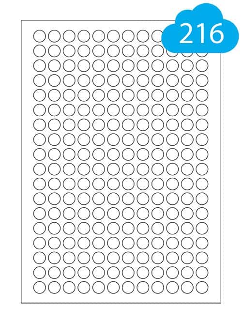 Round Matt White Polyester Waterproof Labels - 216 Per A4 Sheet - 13mm Circles - CL21613MWPR