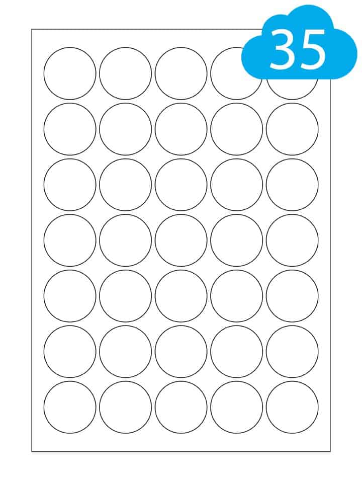 Round Matt White Polyester Waterproof Labels - 35 Per A4 Sheet - 37mm Circles - CL3537MWPR
