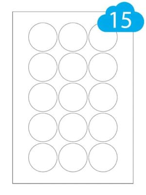 Removable Round Matt White Polyester Waterproof Labels - 15 Per A4 Sheet - 51mm Circles - CL1551MWPREMR