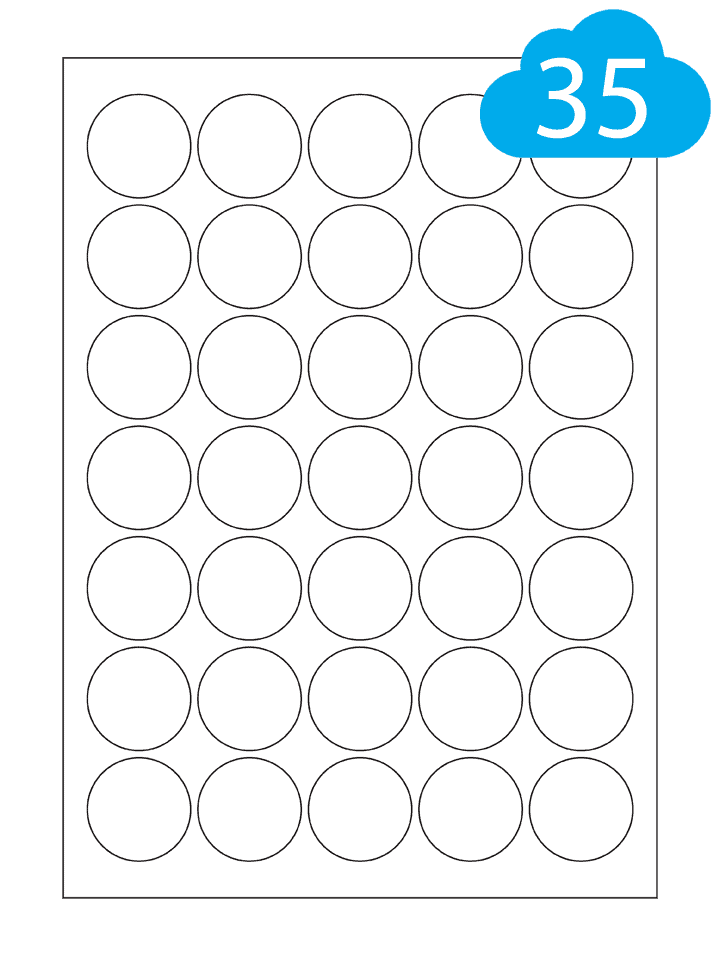 Matt White Polyethylene Waterproof Labels - 35 Per Sheet - 37mm Circles - CL3537MWPER